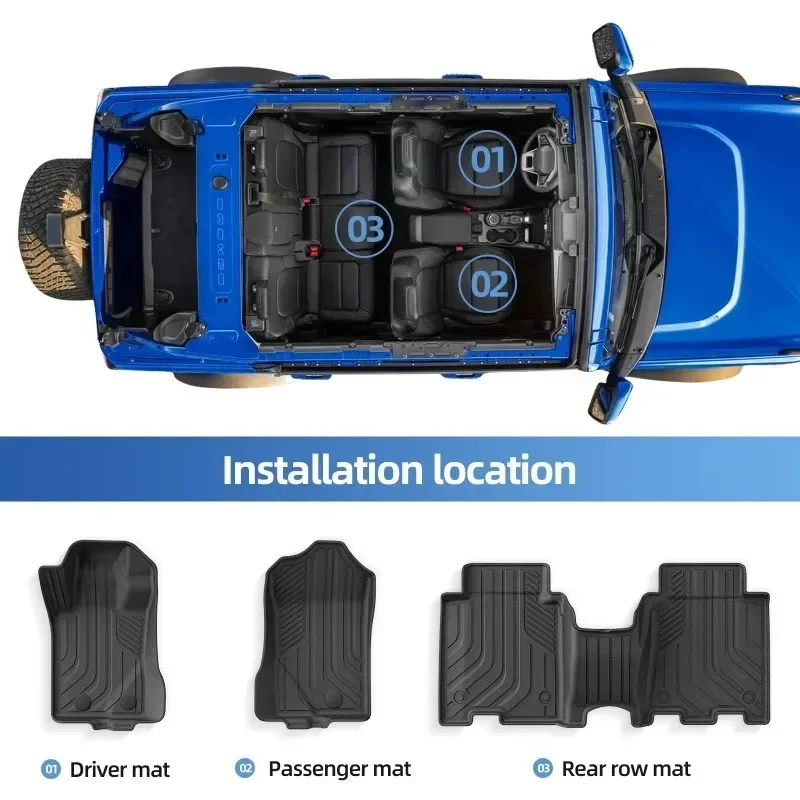لفورد برونكو 4 أبواب 2021 - 2024 اكسسوارات الحصير سيارة بطانة البضائع الجذع/مسند الظهر وسادة TPE ثلاثية الأبعاد الدفة اليسرى
