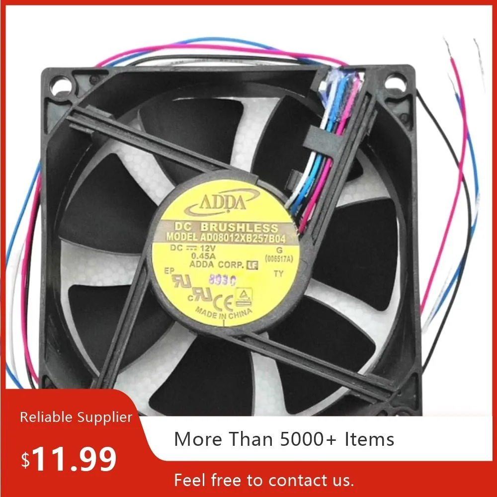 80mm 8cm Axial Fan for ADDA 8025 4-Wire Speed Regulated Fan, Double Ball Bearing, 12V, 0.45A, AD0812XB257B04