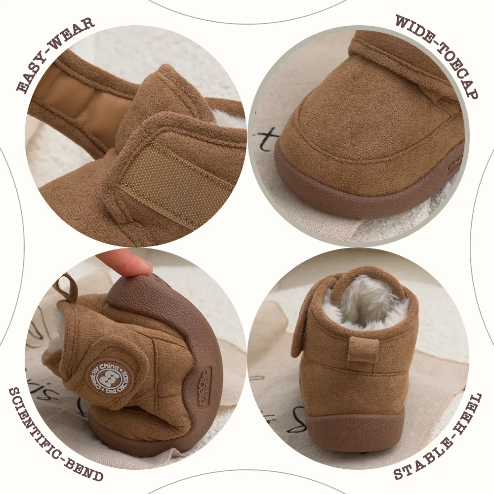 Children Snow Boots Girls Retro Hook-loop Warm Plush Winter Boots Boys Soft Sole Non-slip Snow Boots Size 21-30