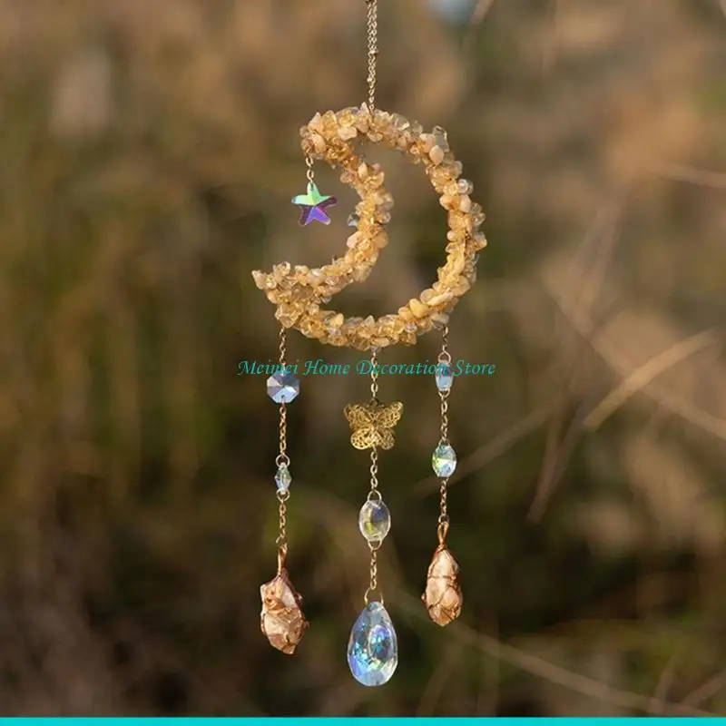 H7BF Crystal Wind Bells Moon Catching Wind Bells Creative Sun Catching Wind Bells for Wedding Bedroom Decoration