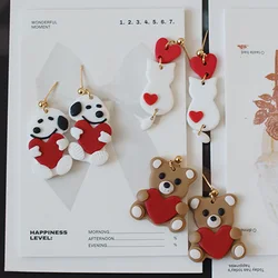 Love Cat Heart Shape Animal Dangle Earrings Set Trendy Cute Polymer Clay Women's Party Daily Accessories Gift Valentine's Day