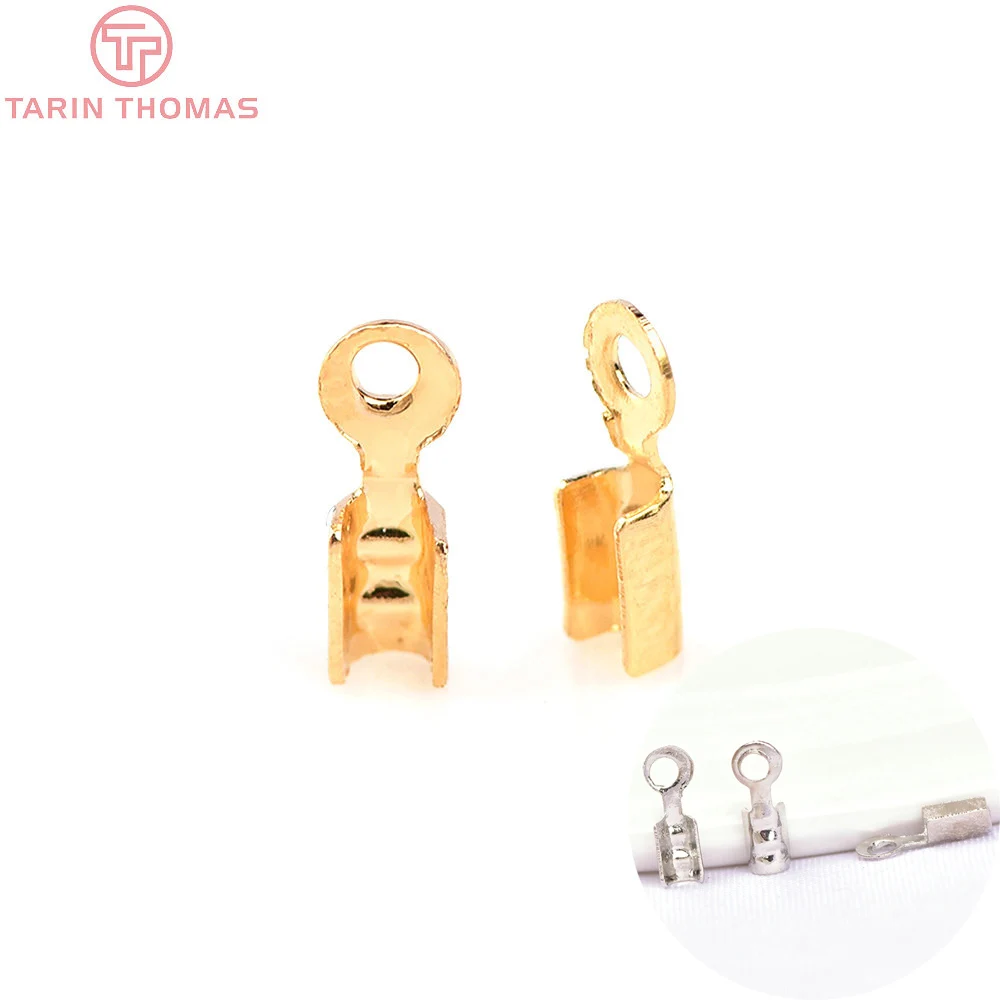 (6210) 50PCS 2x 6,5 MM 24K Gold Farbe Messing Ends Verschluss Verschlüsse Schnur Band Connect Verschluss Hohe Qualität Schmuck, die Entdeckungen