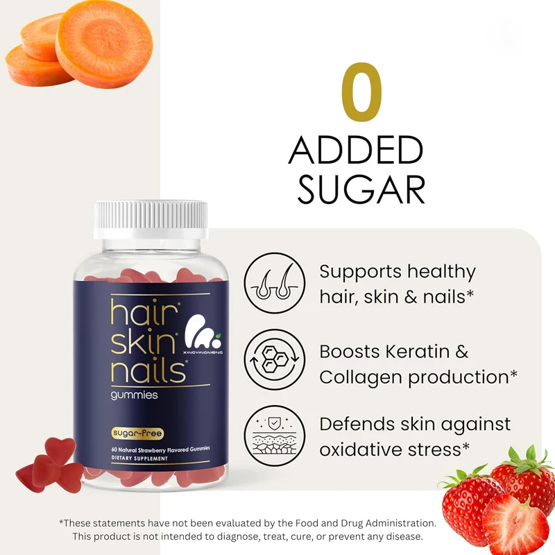 

60 gummies containing biotin, vitamin C, and zinc - supporting hair growth, healthy skin, and strong nails
