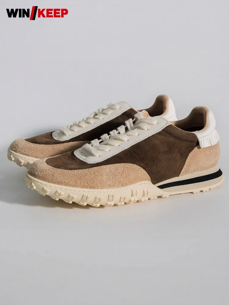 

Осенние винтажные мужские кроссовки из натуральной замши, разноцветные противоскользящие кроссовки на платформе, уличные спортивные кроссовки, кроссовки для бега