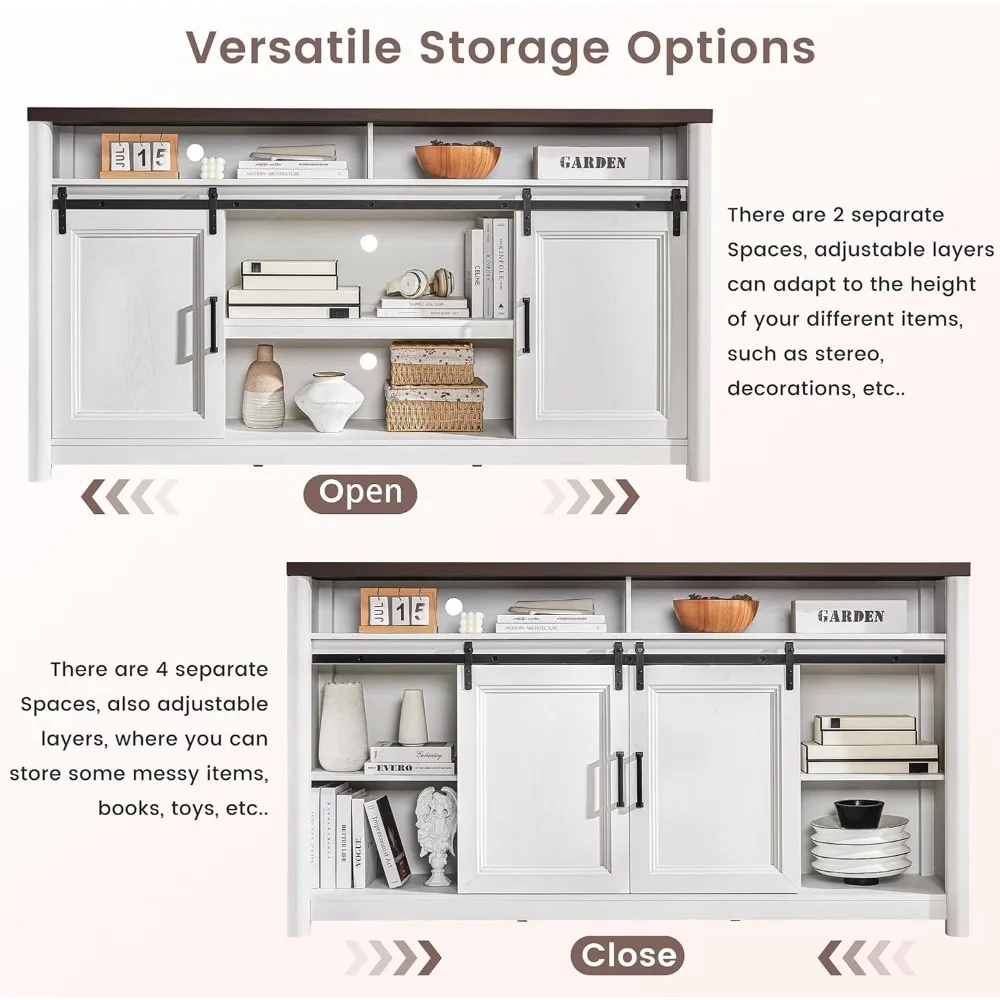 حامل تلفزيون مزرعة ريفية لأجهزة التلفاز مقاس 80 بوصة، مركز ترفيه كبير مع مساحة تخزين، وحدة تحكم تلفزيون لغرفة النوم وغرفة المعيشة، شركة Media Co #4