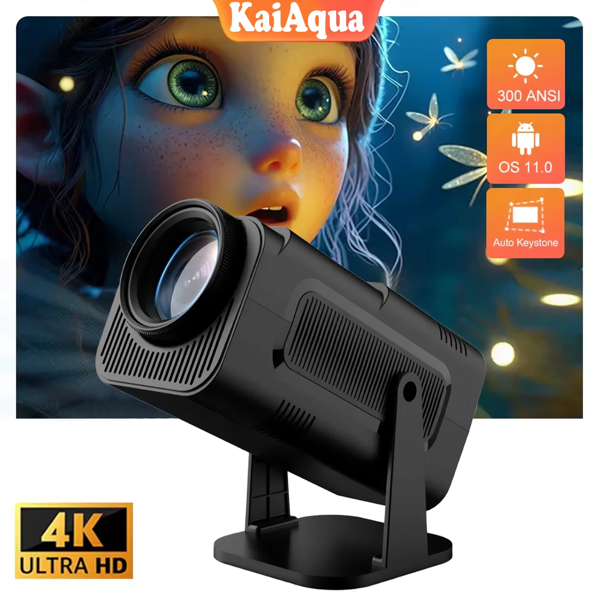 جهاز عرض محمول HY320 أندرويد 11 واي فاي 6 BT 5.0 390ANSI Allwinner H713 أصلي 1080P 4K يدعم جهاز عرض منزلي خارجي