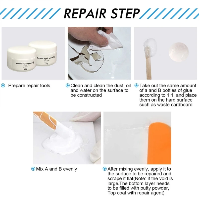 Ceramic Repair Paste Tub Tile & Shower Porcelain Repair for Crack Chip Ceramic Bathroom Tub Floor Ceramic Repair