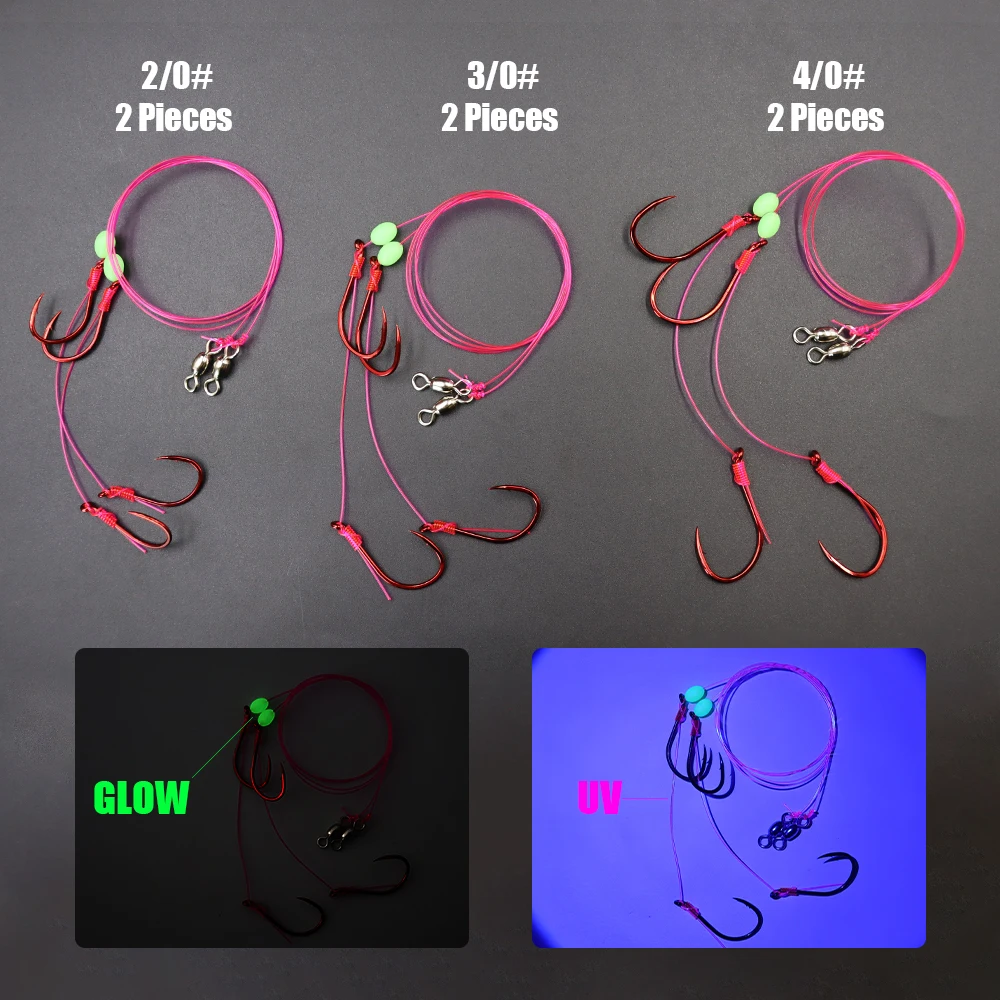ZYZHE 2 Stück Snapper Rigs Angelstinger Rigs 2/0 # 3/0 # 4/0 # mit Doppel-Rotoktopushaken, Lebendköder-Rigs, Schnurhaken – Detail 5
