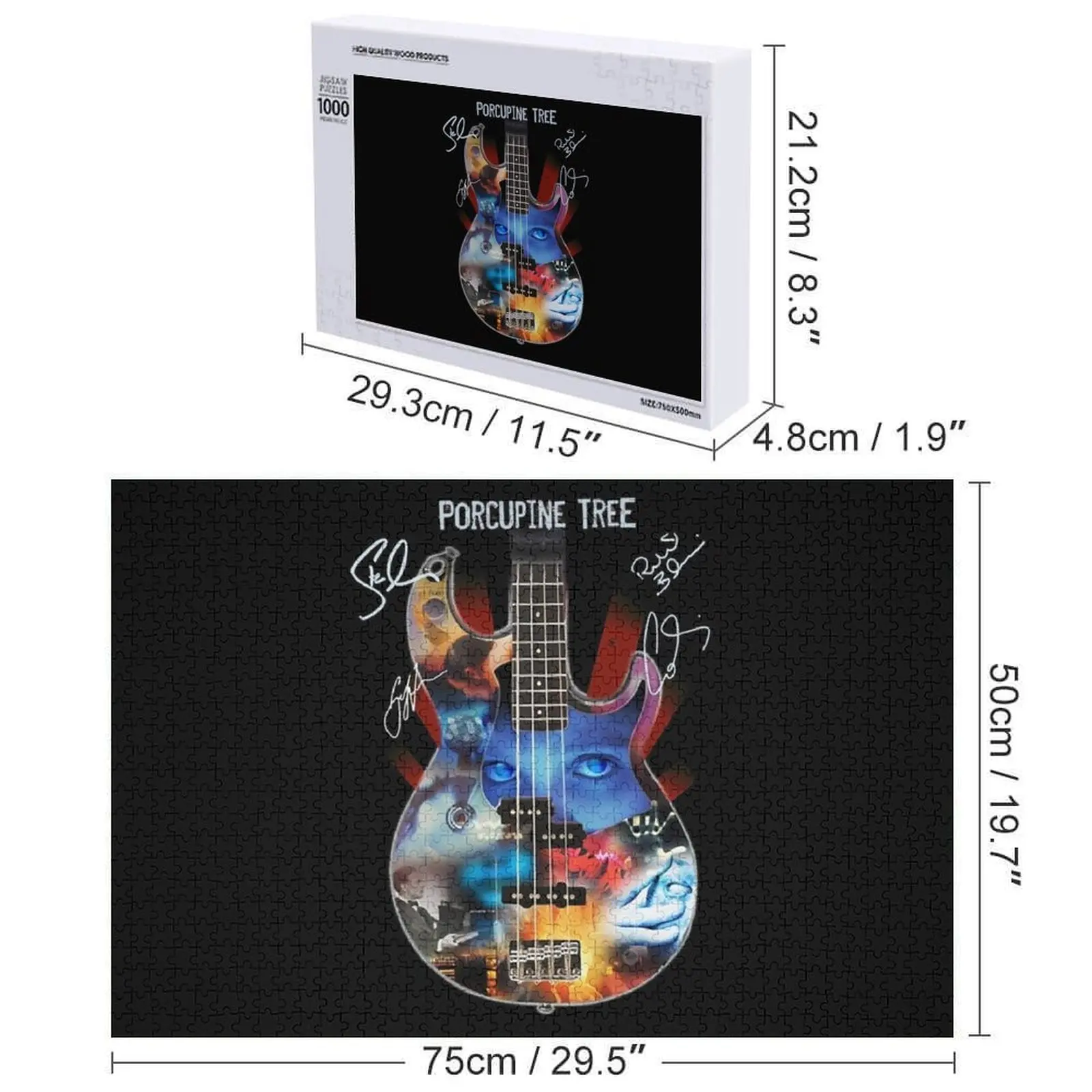 Vintage Photograp Porcupine Tree. Rock Band Guitar Signature Gráfico Para Ventilador Quebra-cabeça Adulto Quebra-cabeça de Anime de Madeira