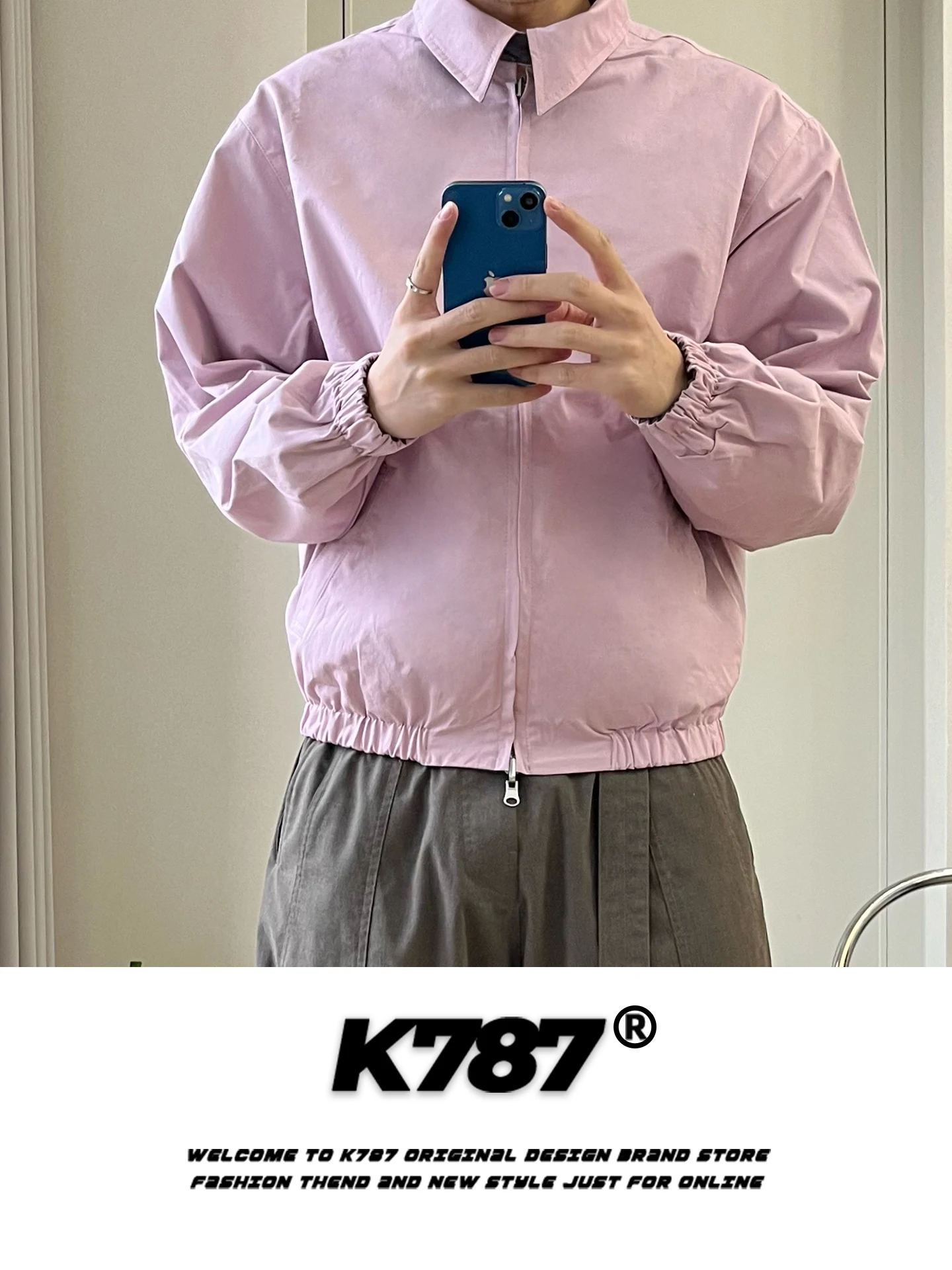 

ex Double-Sided Wearable Zipper Collar Jaet Casual American Sle Loose Fit Spring Trendy Brand Cotton Long Sve Coat