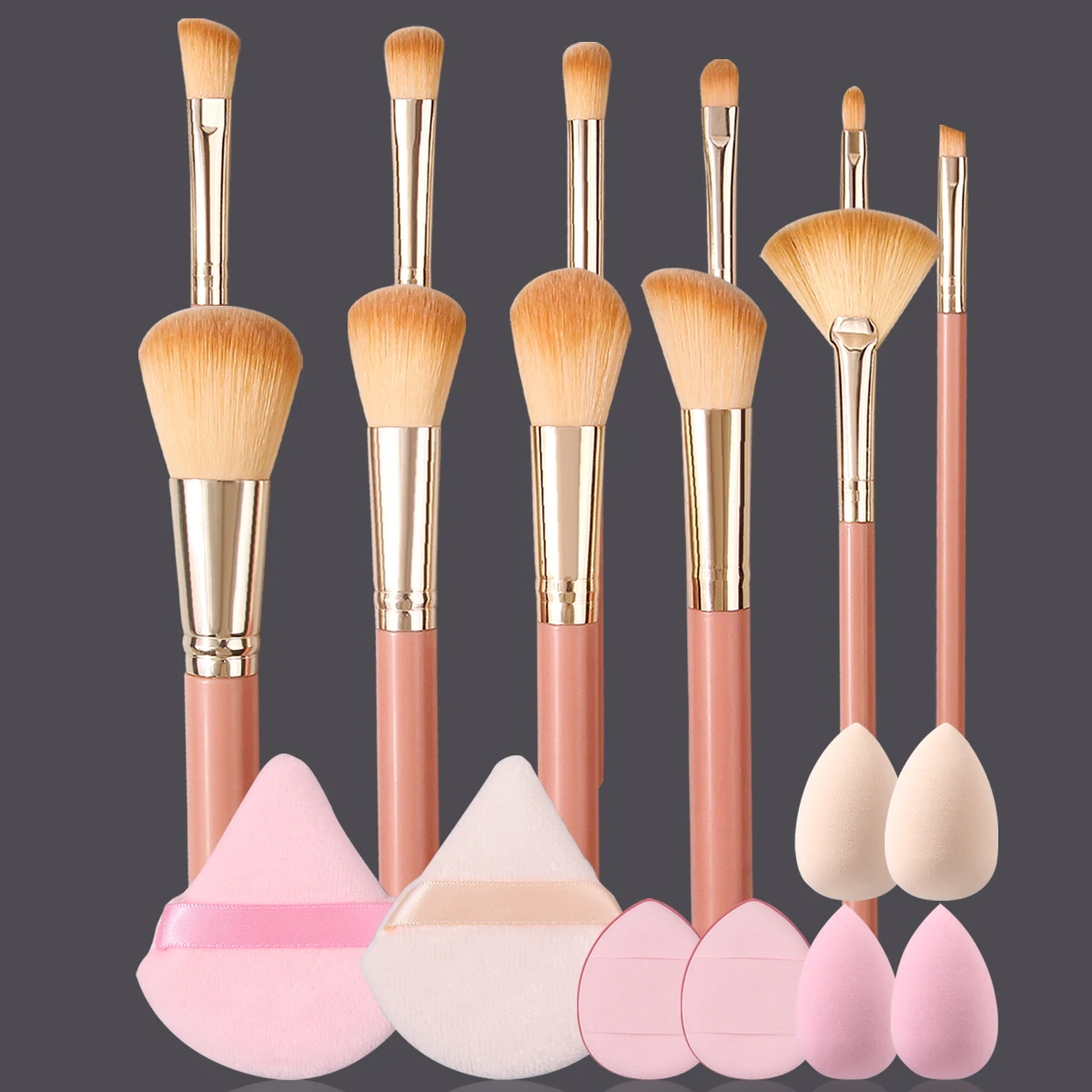 19 STKS Zachte Blush Poeder Gezichtsmake-upborstel Set + massaal driehoekige Poederdons + Vingertop Poederdons/mini spons ei