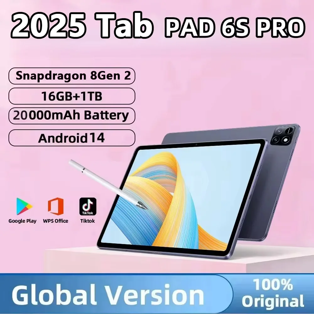 

Глобальная версия 2025 года, оригинальный планшет Pad 6S Pro, 16 ГБ + 1 T, 11 дюймов, Android 14, 20000 мАч, 5G, Dual SIM, Wi-Fi, GPS, HD, 4K, планшетный ПК