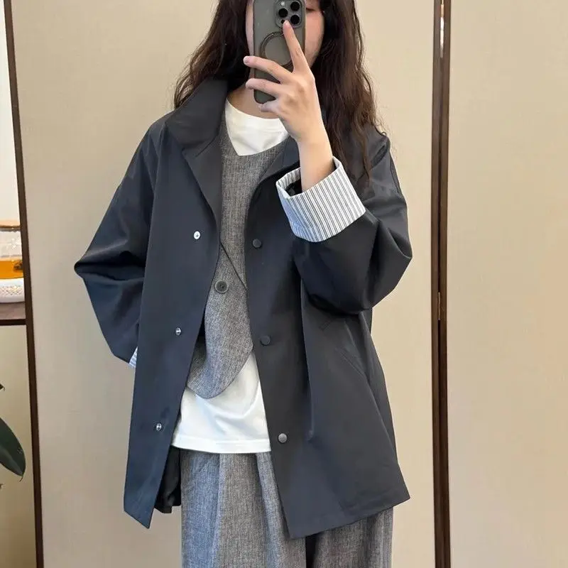 Popular Commuter Windbreaker Jacket for Women in Autumn and Winter New Mid-length Style Super Beautiful Korean Casual