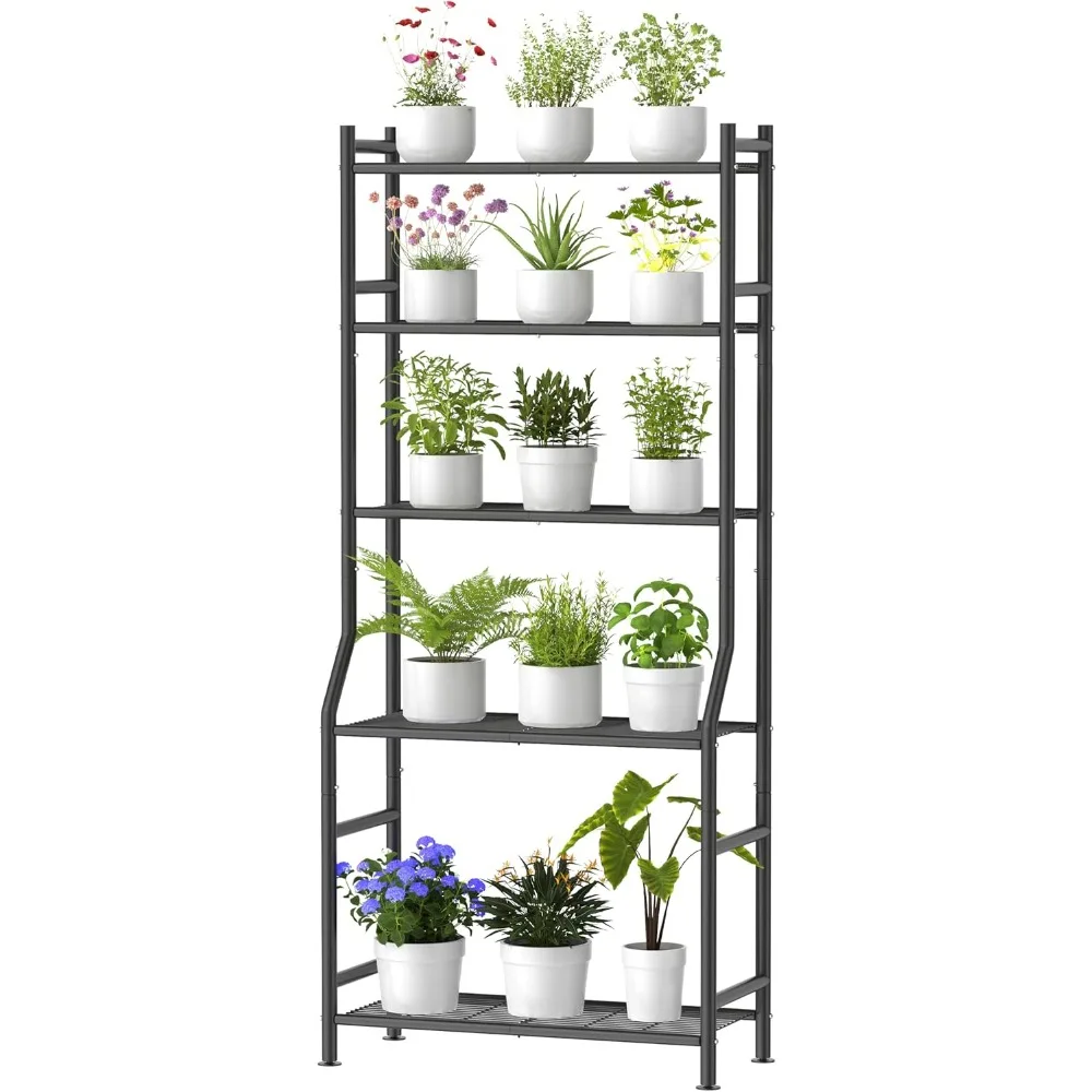 Soporte de plantas de 5 niveles para interior y exterior, soportes altos para plantas, soporte para macetas de flores múltiples, estante impermeable para plantas, jardín y balcón