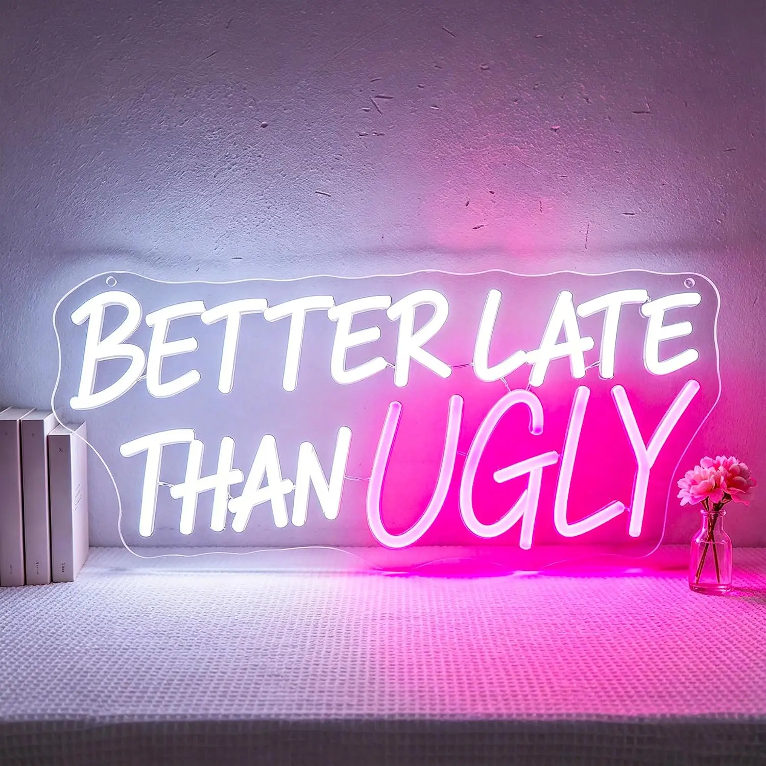 Better Late Than Ugly Neon Sign USB Powered LED Neon Light for Beauty Salon Makeup Room Bedroom Aesthetic Wall Decoration Gift