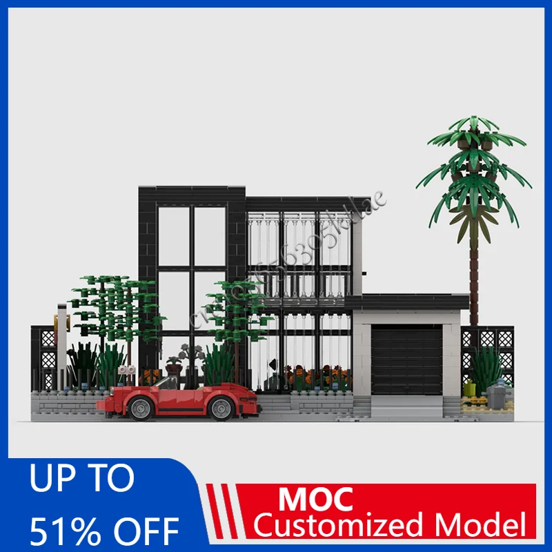 

2108 шт. MOC, креативный городской вид на улицу, модульная роскошная модель пляжной виллы, архитектурный строительный блок, детская сборка, кирпичная игрушка в подарок