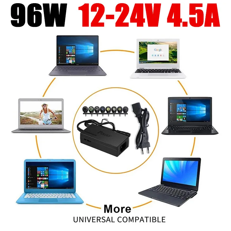 96 واط العالمي المحمولة التيار المتناوب محول الطاقة المحمول 12 فولت 15 فولت 16 فولت 18V19V 4.5A 20 فولت 24 فولت شاحن لتوتوشيبا Hp Asus أيسر سوني لينوفو #1