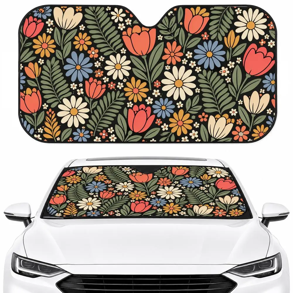 Boho Bohemian Floral Pattern Sun Visor Sun Shade Foldable UV Ray Sun Visor Protector Sunshade For Front Window Universal
