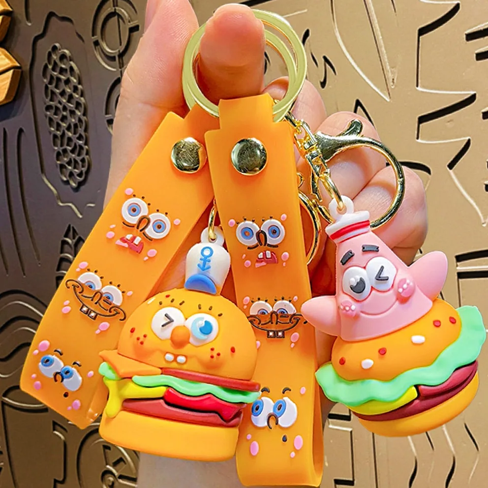 Anime SpongeBob Schwammkopf Burger Schlüsselbund Cartoon Puppe Rucksack Anhänger Auto Schlüsselbund Kleines Geschenk Schlüsselbund Schmuck Zubehör