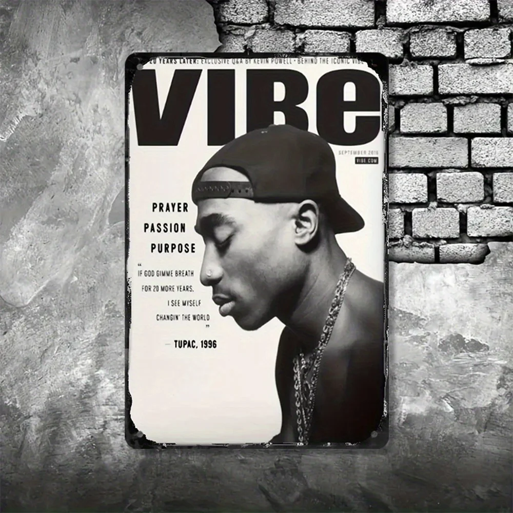 Vintage Tin Wall Plaque - Retro Tupac Shakur'Vibe' Magazine Cover Art Decoration - Ch Durable Metal Sign for Indoor and Outdoor Residential Use