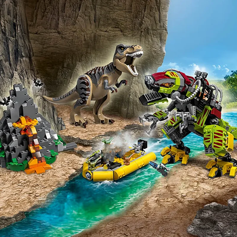 Compatible MOC Sets Jurassic Series Building Blocks  T. rex vs Dino-Mech Battle Children\'s Dinosaur World Park Toys Gift