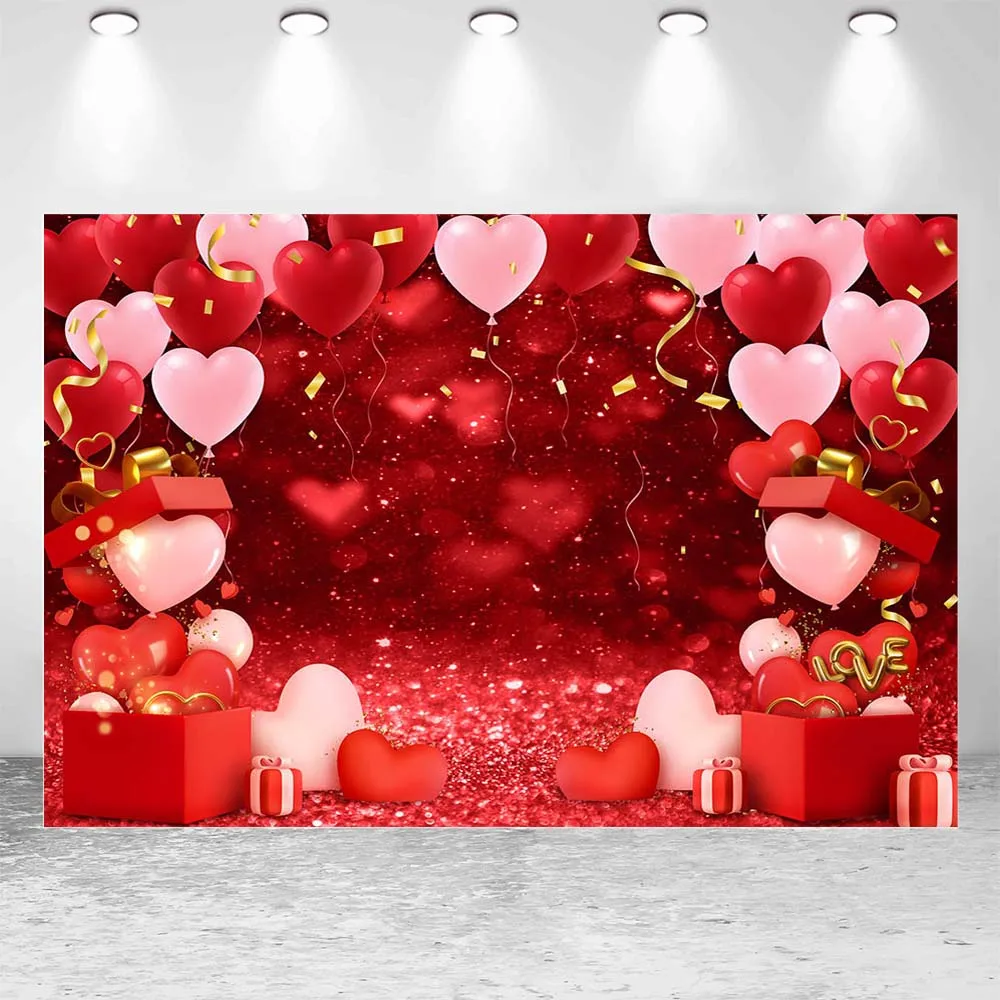 Mocsicka Valentine's Day Photography Backdrops Love Heart Balloon Red Bokeh Women Portrait Background Wedding Decor Studio Props