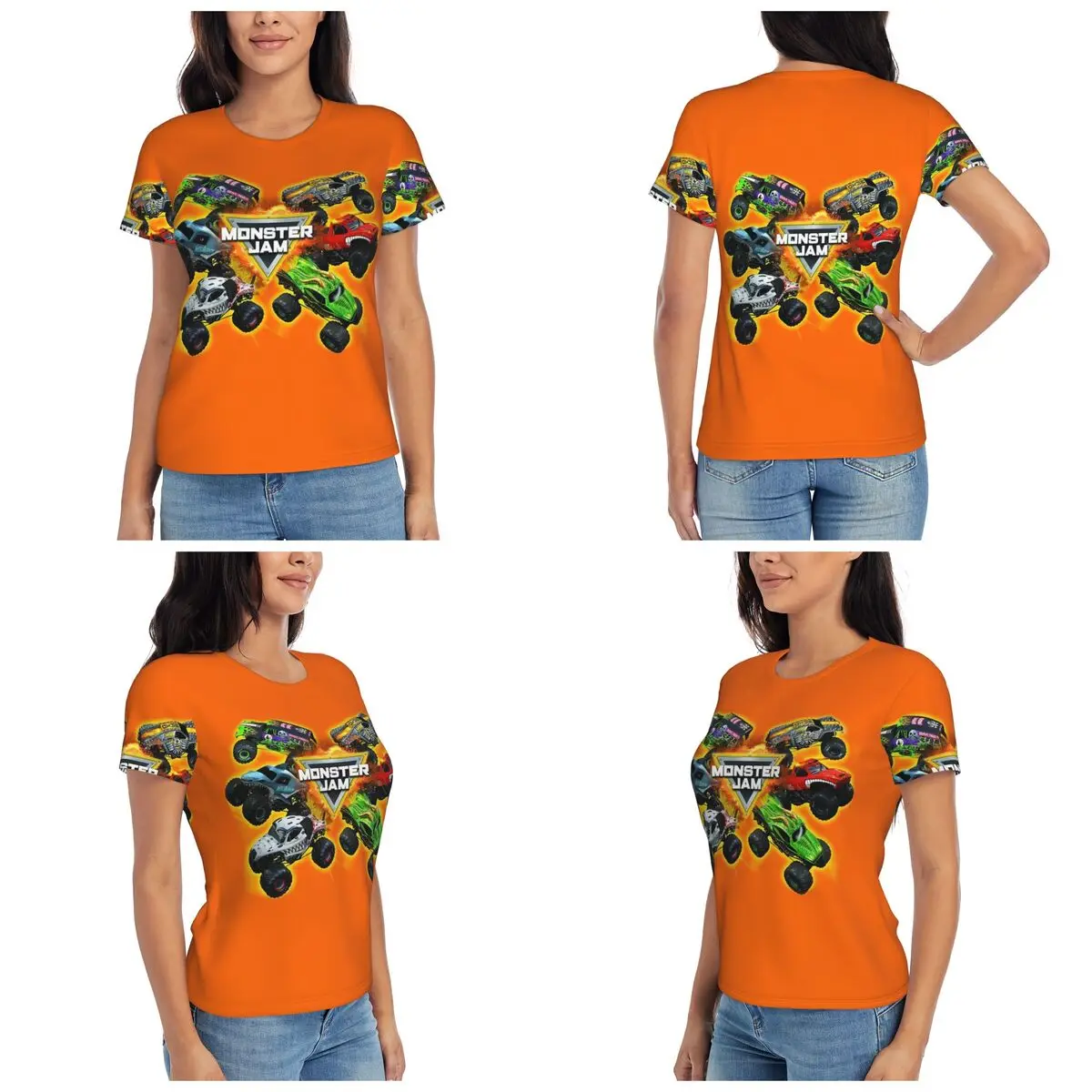Classic Monster Jam Truck Pattern T-Shirt for Women Round Neck Streetwear T Shirts Women's Short Sleeve Summer Clothes Tops