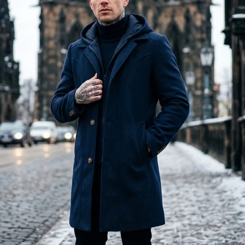 New Autumn/Winter Men's Double-layered Hooded Overcoat | Warm & Durable Long Coat | Streetwear Smart Casual Outerwear for Men