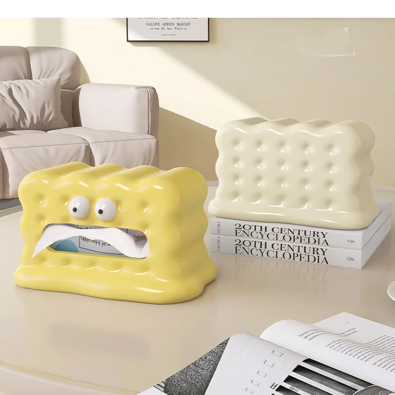 

Ceramic Tissue Box Cartoon Biscuit Cute Interest Paper Storage Rack Towel Holder Organization Home Decoration