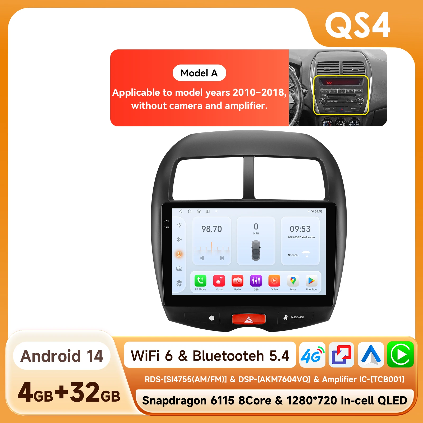 Android Audio voor Mitsubishi ASX 1 2010-2016 QLED Stereo Autoradio Multimedia Videospeler GPS AI Voice CarPlay Head Unit 4G DSP
