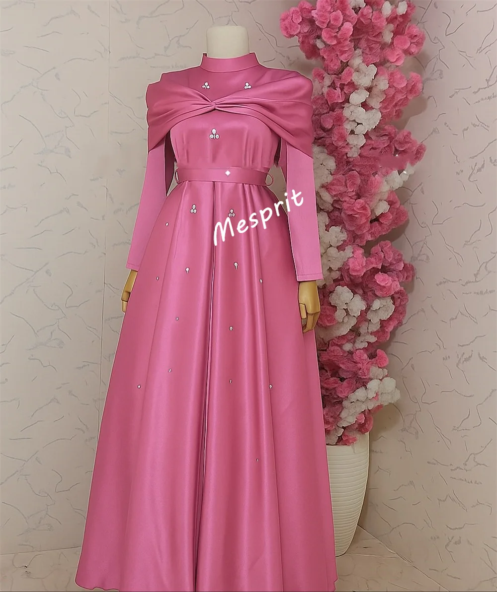 Customized Charmeuse Rhinestone Glitter High Collar A-line Midi Dresses Bespoke Occasion Prom Elegant Party Evening Dress