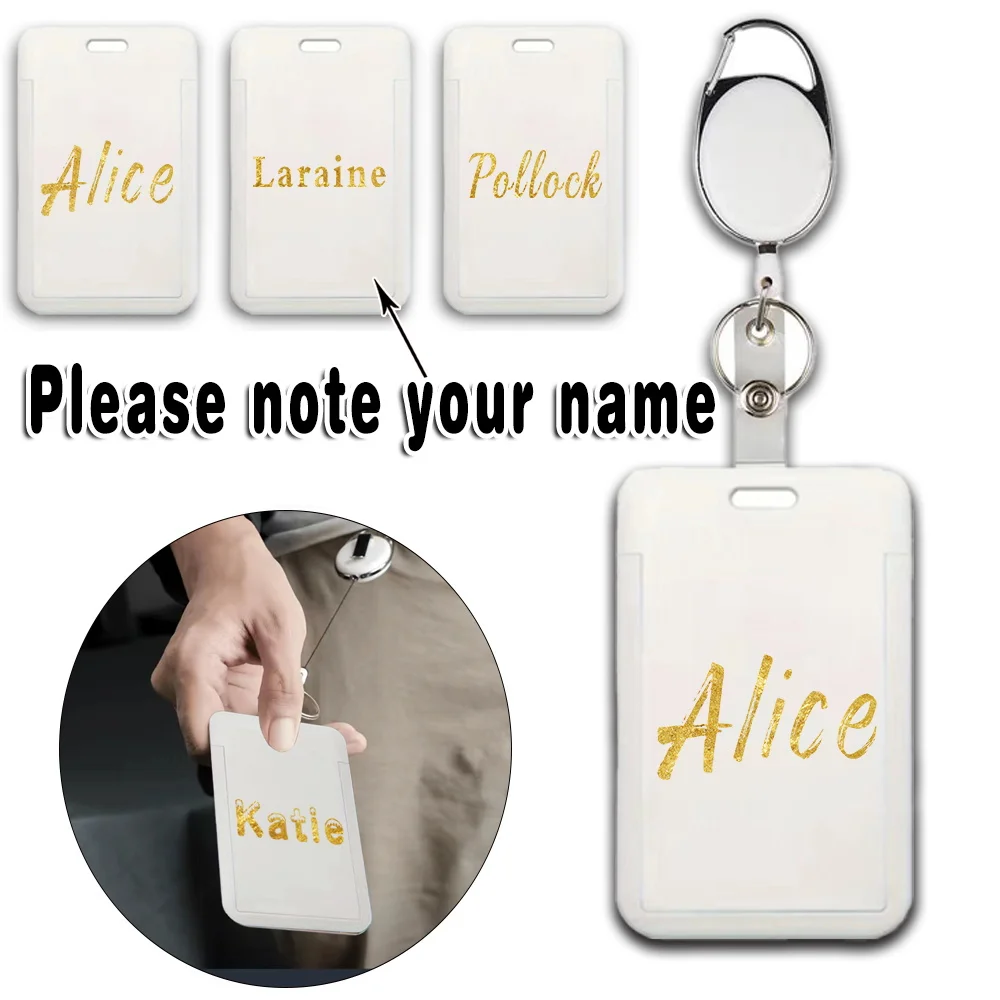 Customized Name Retractable Badge Holder Keychain Clip Durable ID Name Card Holder for Office Security Accessories Personalized