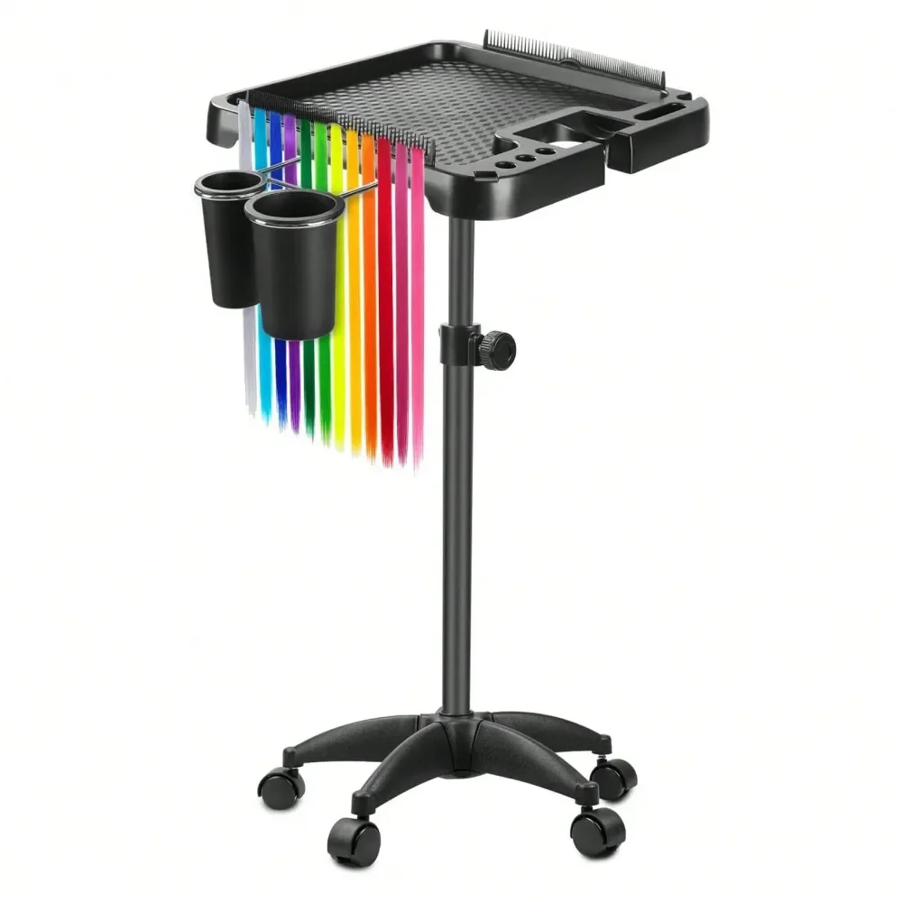 

Rolling Tray On Wheels, Hairstylist Tray With Storage Platform And Hair Separator Stand For Salon Station, Tattoo Tray On Wheel