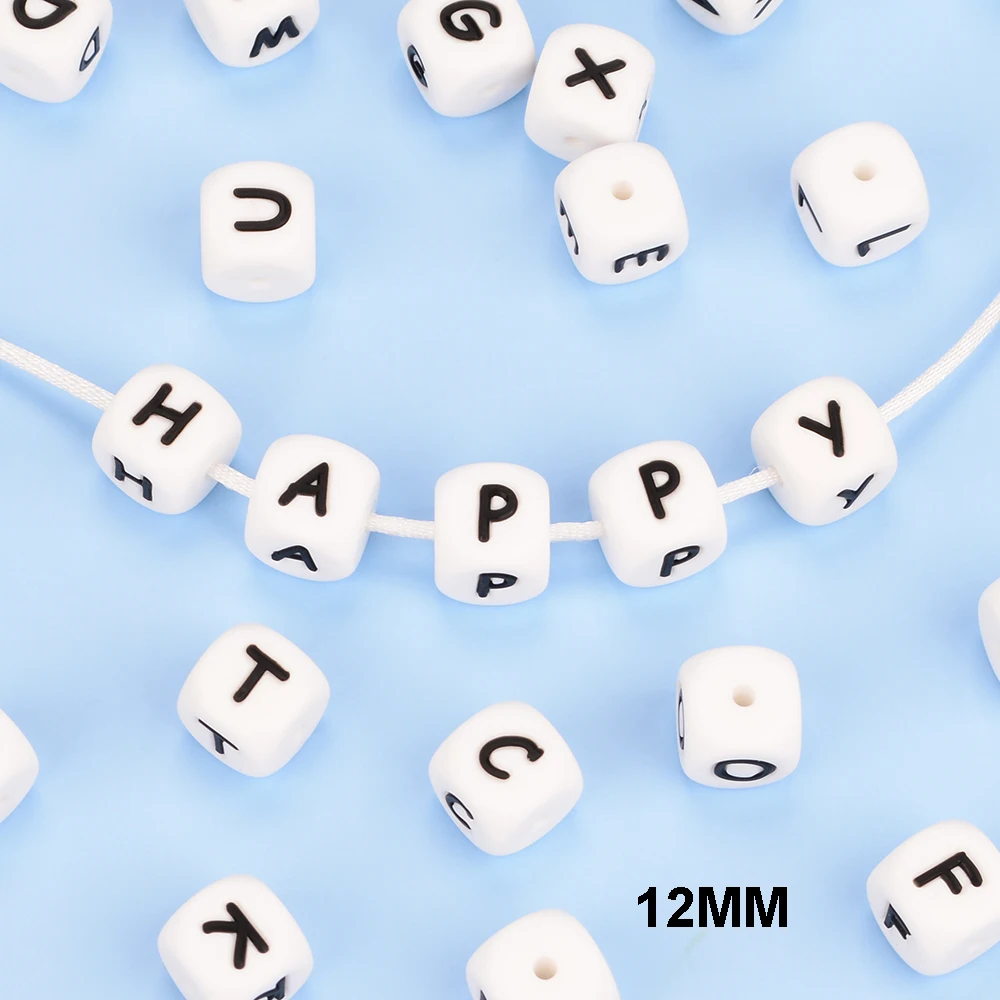 LOFCA 12mm 40pcs Silicone Food Grade Letter Baby Teethers Beads BPA-Free Loose Chewing Alphabet Bead For Personalized Name DIY