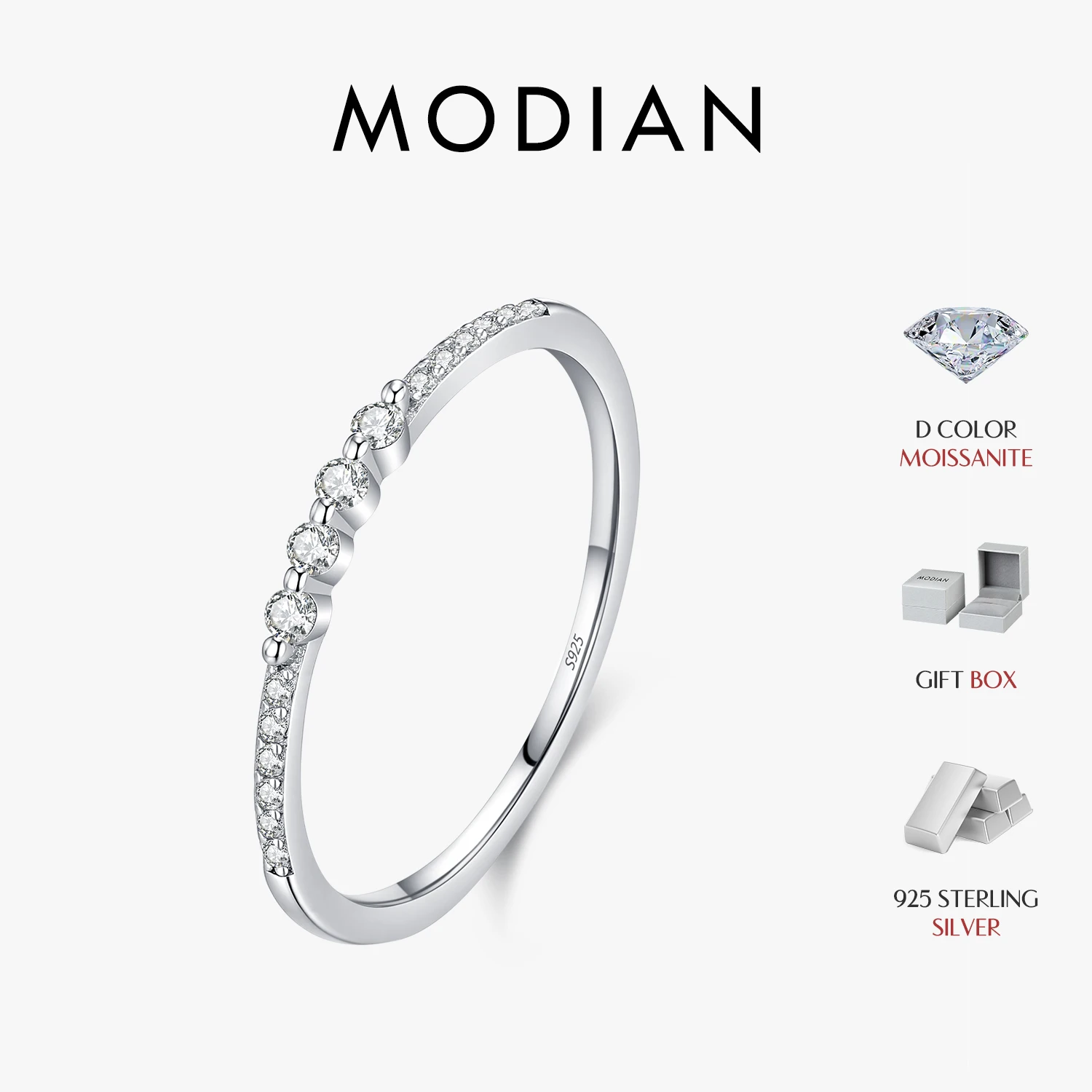 Anéis de Moissanite MODIAN em Prata Esterlina 925, Anel Fino Minimalista com Diamante de Laboratório, Anel Empilhável para Uso Diário Feminino, Joias Finas