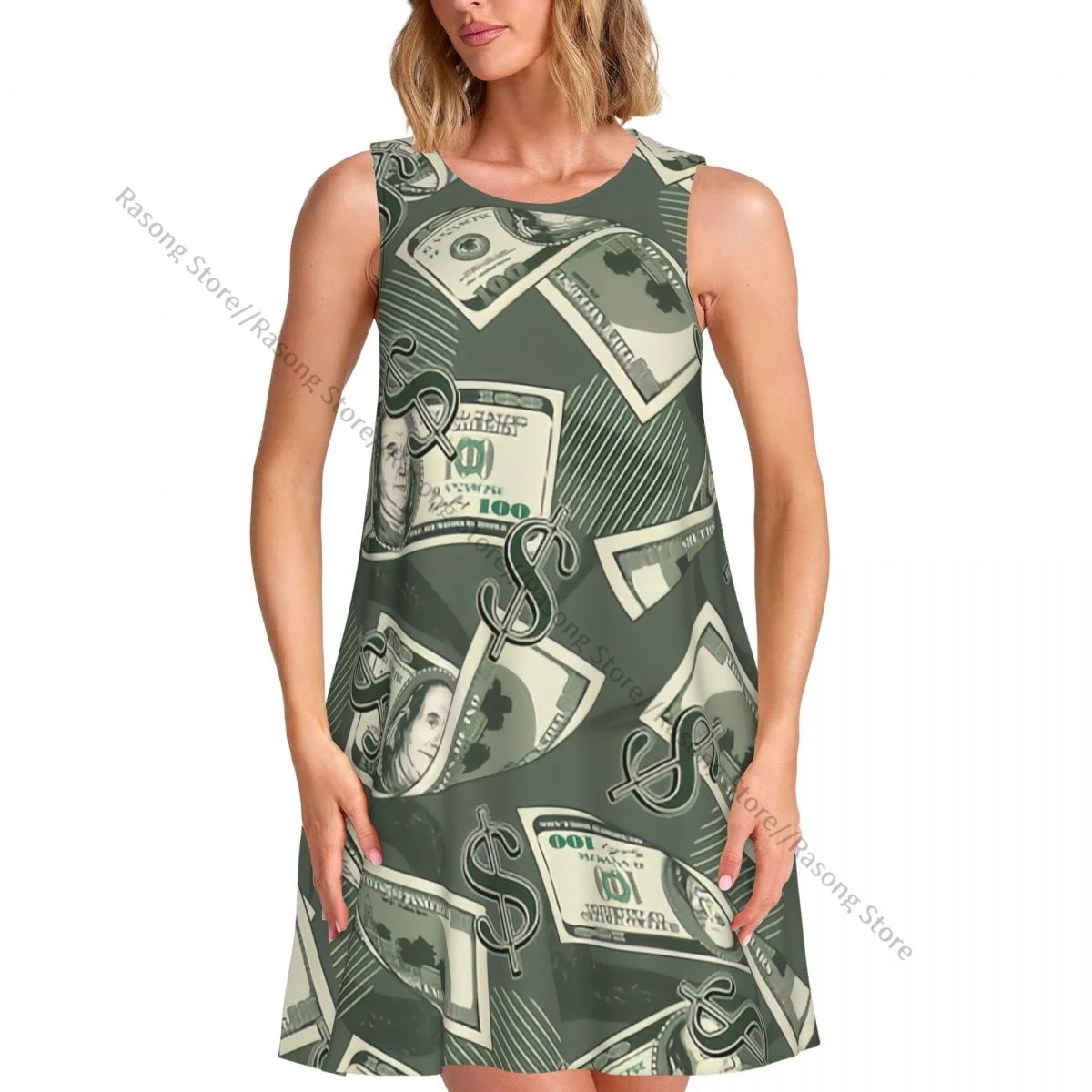 Damesjurk Geld Vintage 100. US Dollar Notes Zomer Casual T-shirt Strand Cover-up Tankjurk