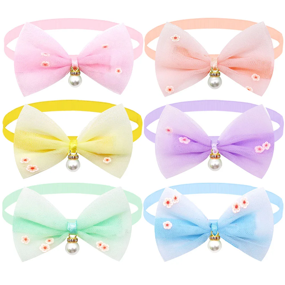60pcs Spring Dog Bowties Cute Lace Pearl Bow Tie Neckties for Dogs Pets Adjustable Pet Grooming Dog Accessories For Small Dogs