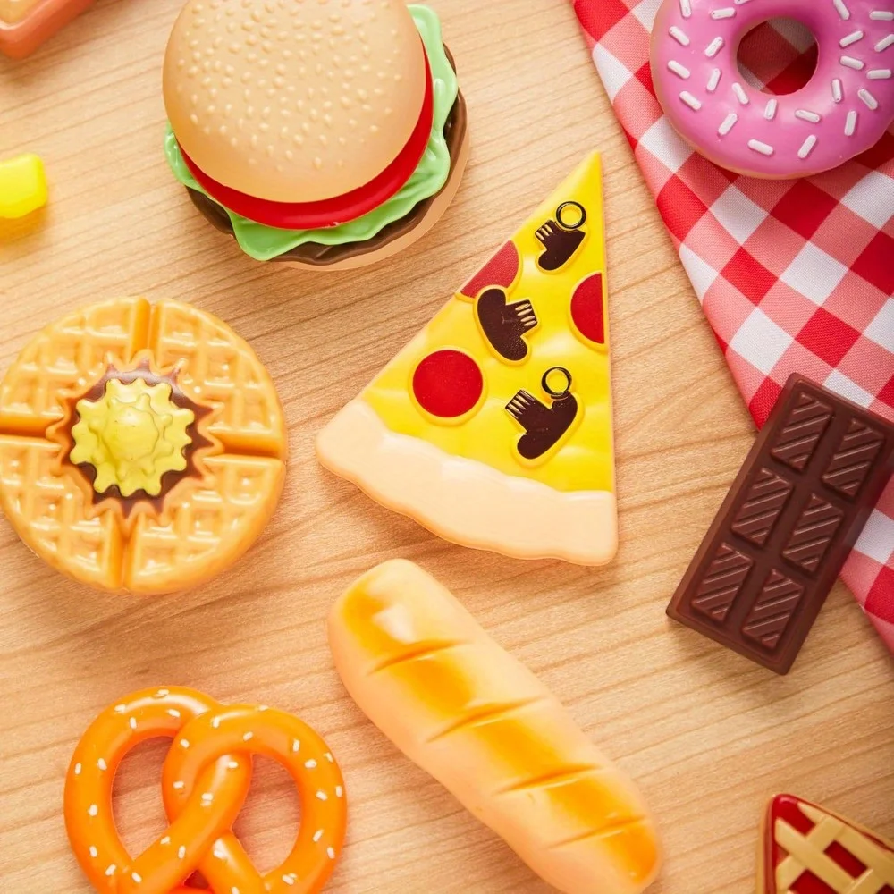 Joyfy 50 peças kit de brinquedos de cozinha talheres manequim frutas legumes acessórios de plástico para crianças presente de aniversário de natal.