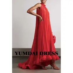 YUMDI Red Chiffon Temperament Halter Gown Special Holiday Party Dress Stage Performance Formal Salon Evening Dress 2023