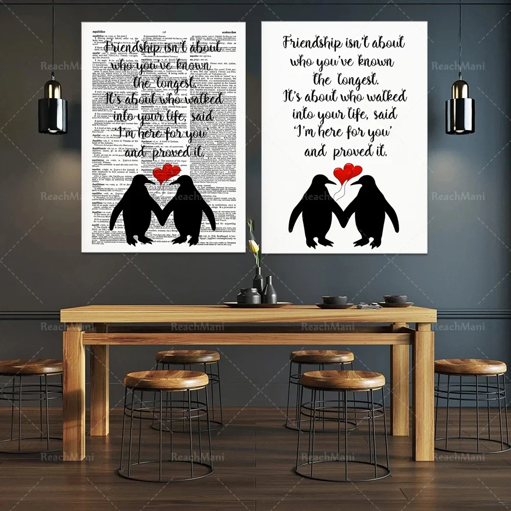 Penguin Best Friend Gift, Friendship Gift for Her, Literary Quote Prints, Dictionary Art Print, Book Lover, Friend Birthday Gift