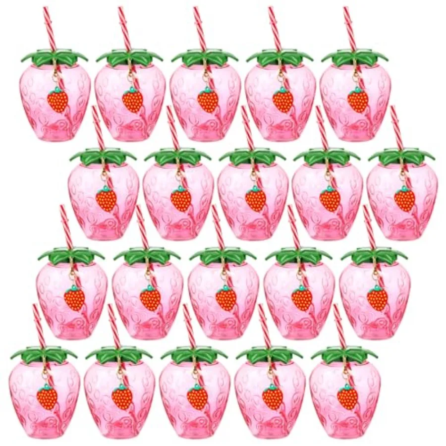 

Pcs 17 oz Strawberry Shaped Cups with Lids and Straws Reusable Cute Drinking Cups Strawberry Water Bottles for Hawaiian Summer
