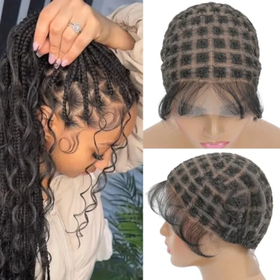 Braided Wig Cap - Double Full Lace Crochet Wig Cap with Baby Hair - Breathable Lace Cap for Black Women - Glueless Braided Wig
