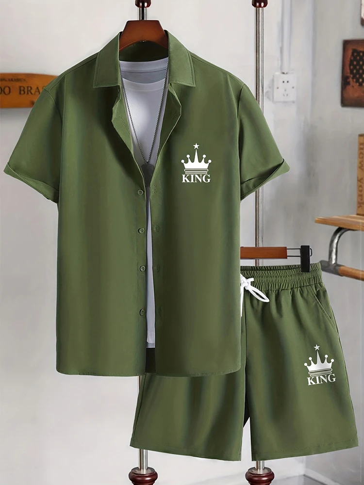 2025 New Men's Short-Sleeve Shirt & Shorts Set Beach Resort Style Casual Activewear Set Summer Plus Size Comfortable Menswear