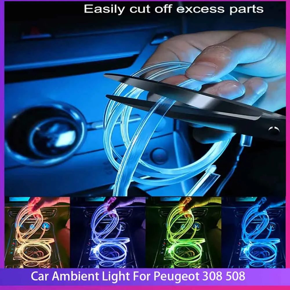 

3M Car Interior Ambient Light Strip LED USB DIY Hidden Silicone Flexible Neon Interior Lights RGB By APP For peugeot 308 508