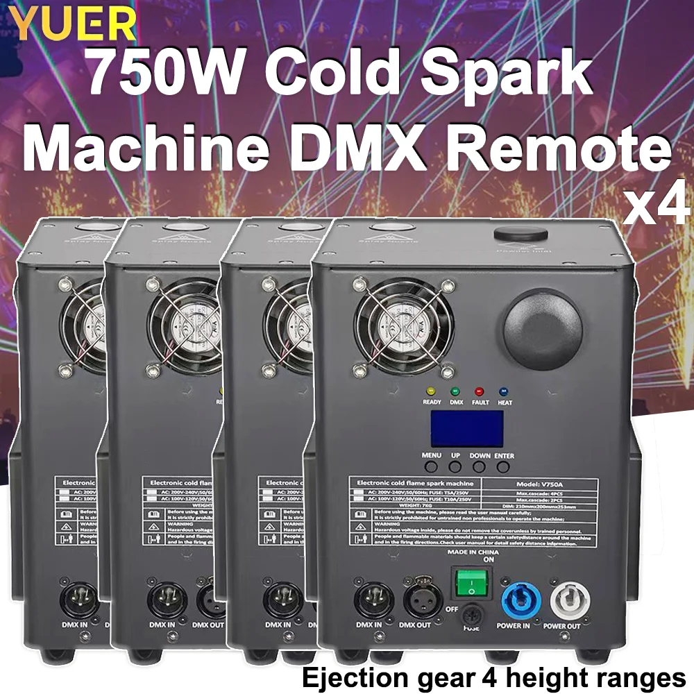 YUER 4PCS 750W Electronic Cold Flame Top Spraying Machine Stage Equipment Remote DMX512 Control For Wedding Musical Show