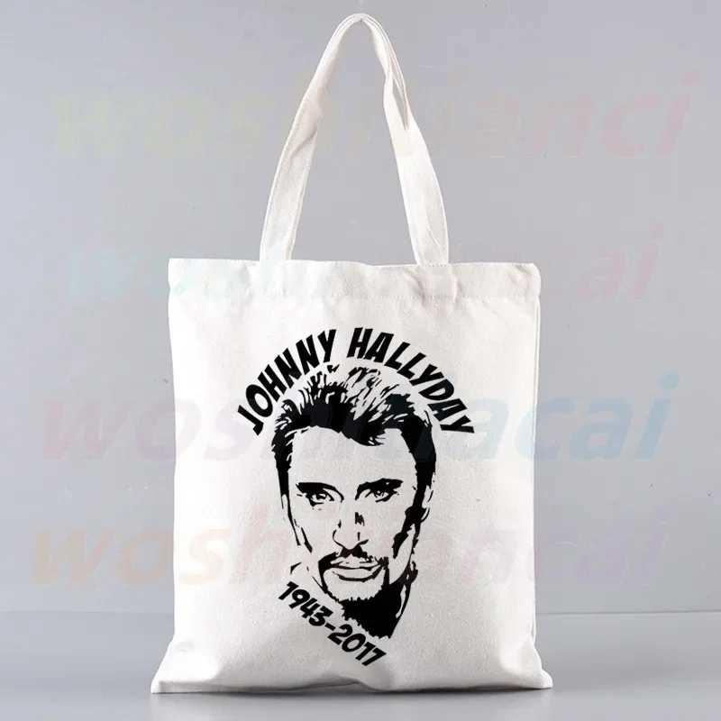 Popular Johnny Hallyday France Rock Star Shopper Bags Shopping Bag Tote Bag Shoulder Bag Canvas Bags Large College Handbag