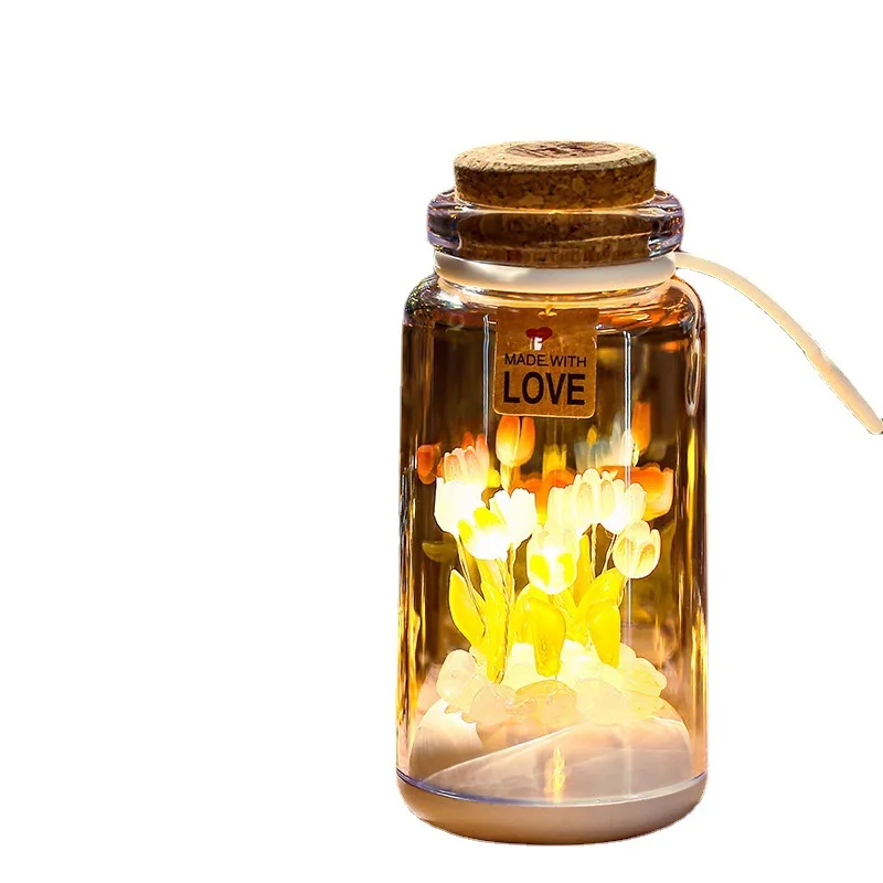 Lámpara de noche pequeña para botella de deseos de tulipán, lámparas de mesita de noche para dormir, regalo de boda, regalo romántico del Día de San Valentín