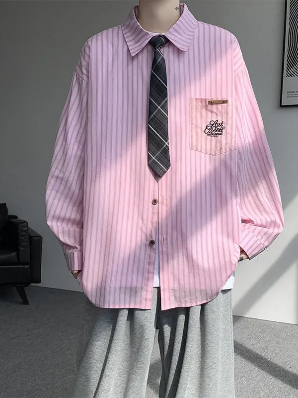 

ex Loose Fit Striped Long Sve irt Large Size Casual Sle Polyester Fiber Student up Purchase Class orm irt