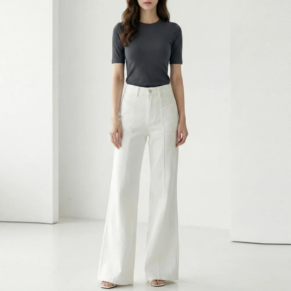 

Элегантные женские джинсы клеш с высокой талией из хлопка для весны и лета: модные, струящиеся, повседневные, для офиса, путешествий и встреч, широкие брюки