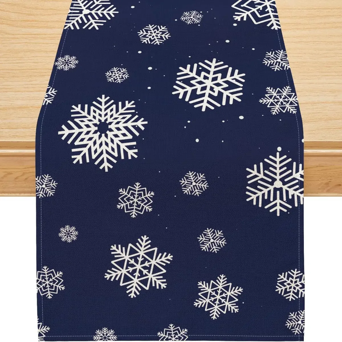 Winter Blue Snowflake Hexagon Christmas 2026 Table Runner Party Decor Xmas Navy Blue Kitchen Table Runners Christmas Decoration
